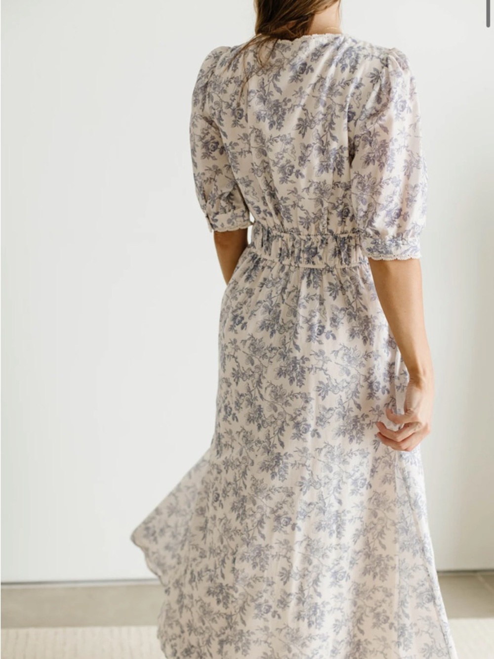 AUREUM Ivory with Navy Toile Midi Dress Small - Picture 6 of 8